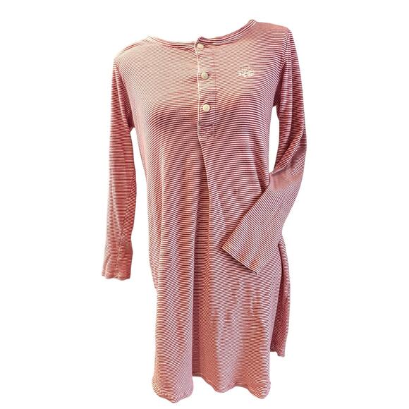 LAUREN RALPH LAUREN Red Stripe Long Sleeve Monogram Cotton Nightgown Medium - Picture 1 of 9
